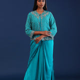 Persian Green Chinon Drape Style Saree