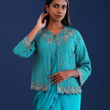 Persian Green Chinon Drape Style Saree