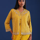 Mustard Yellow Chinon Drape Style Saree