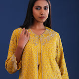 Mustard Yellow Chinon Drape Style Saree