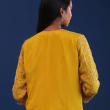 Mustard Yellow Chinon Drape Style Saree