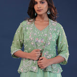 Pista Green Organza Indo-Western Set