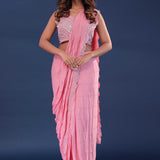 Rose Pink Silk Drape Saree