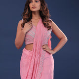 Rose Pink Silk Drape Saree