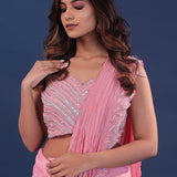 Rose Pink Silk Drape Saree