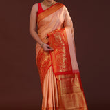 Soft Pink Kanjivaram Silk Saree With Contrast Border