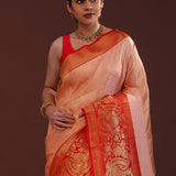 Soft Pink Kanjivaram Silk Saree With Contrast Border