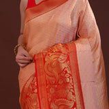 Soft Pink Kanjivaram Silk Saree With Contrast Border