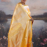 Golden Kanjivaram Saree With Floral Design