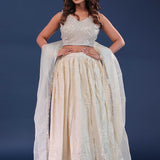 Light Cream Crushed Organza Lehenga Set