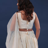 Light Cream Crushed Organza Lehenga Set
