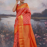 Vibrant Orange Kanjivaram Saree With Ogee-Shape Design