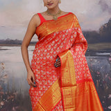 Vibrant Orange Kanjivaram Saree With Ogee-Shape Design