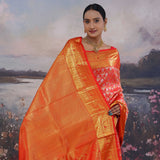 Vibrant Orange Kanjivaram Saree With Ogee-Shape Design