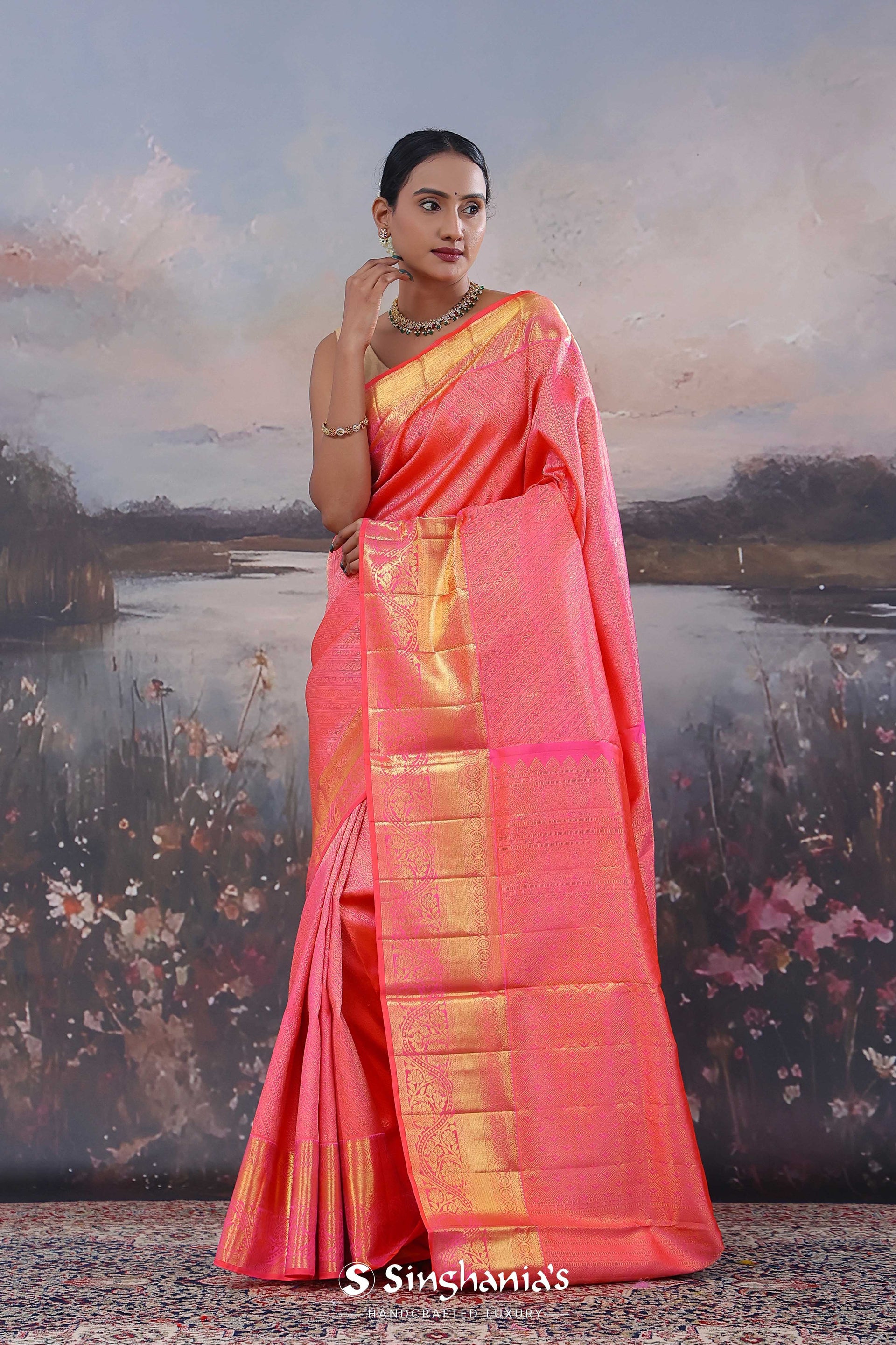 <img> French Rose Kanjivaram Saree