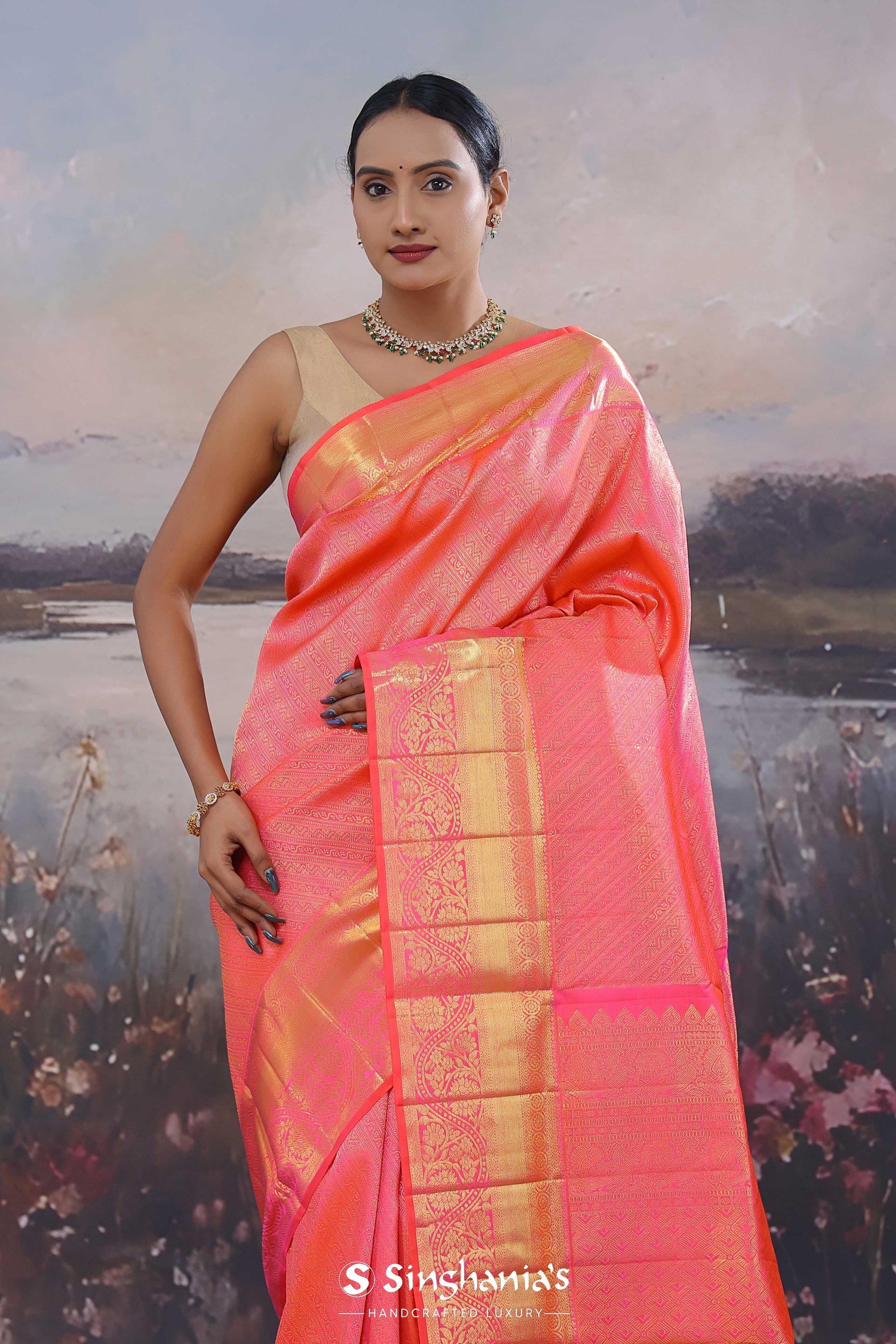 <img> French Rose Kanjivaram Saree
