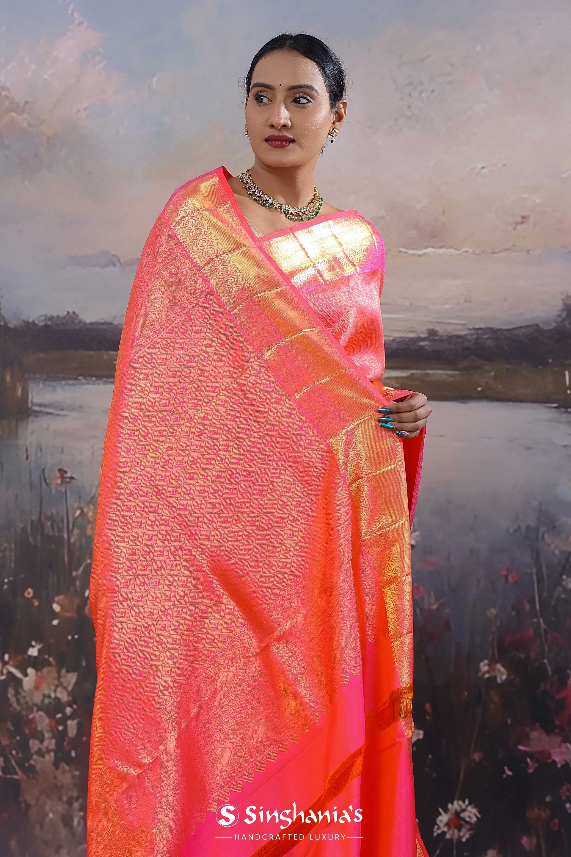 <img> French Rose Kanjivaram Saree