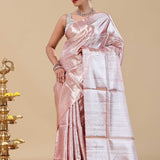 Dusty Pink Kanjivaram Saree With Silver Zari