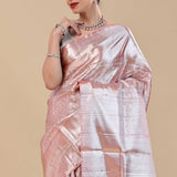 Dusty Pink Kanjivaram Saree With Silver Zari