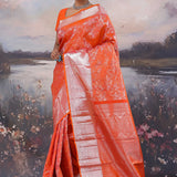 Vibrant Orange Kanjivaram Saree With Meenakari Design