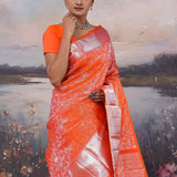 Vibrant Orange Kanjivaram Saree With Meenakari Design