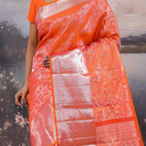Vibrant Orange Kanjivaram Saree With Meenakari Design