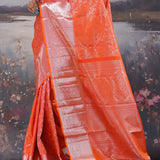 Vibrant Orange Kanjivaram Saree With Meenakari Design