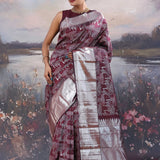 Dark Sienna Kanjivaram Saree With Silver Zari Work