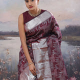 Dark Sienna Kanjivaram Saree With Silver Zari Work
