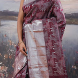 Dark Sienna Kanjivaram Saree With Silver Zari Work