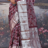 Dark Sienna Kanjivaram Saree With Silver Zari Work