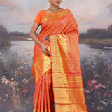 Vibrant Orange Kanjivaram Saree With Gold Zari Work