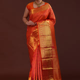 Burnt Red Kanjivaram Silk Saree With Floral Jaal