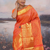 Vibrant Orange Kanjivaram Saree With Gold Zari Work