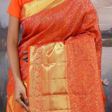 Vibrant Orange Kanjivaram Saree With Gold Zari Work