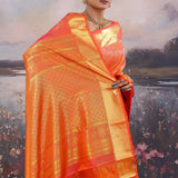 Vibrant Orange Kanjivaram Saree With Gold Zari Work