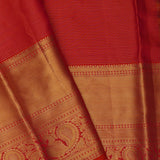 Burnt Red Kanjivaram Silk Saree With Floral Jaal