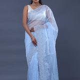 Baby Blue Tissue Organza Saree With Scallop Border