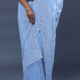 Baby Blue Tissue Organza Saree With Scallop Border