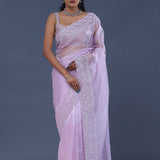 Lavender Tissue Organza Saree With Scallop Border