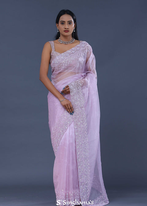 <img> Tissue Organza Saree With Scallop Border