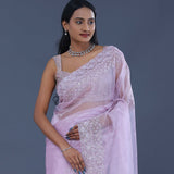 Lavender Tissue Organza Saree With Scallop Border