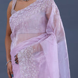 Lavender Tissue Organza Saree With Scallop Border
