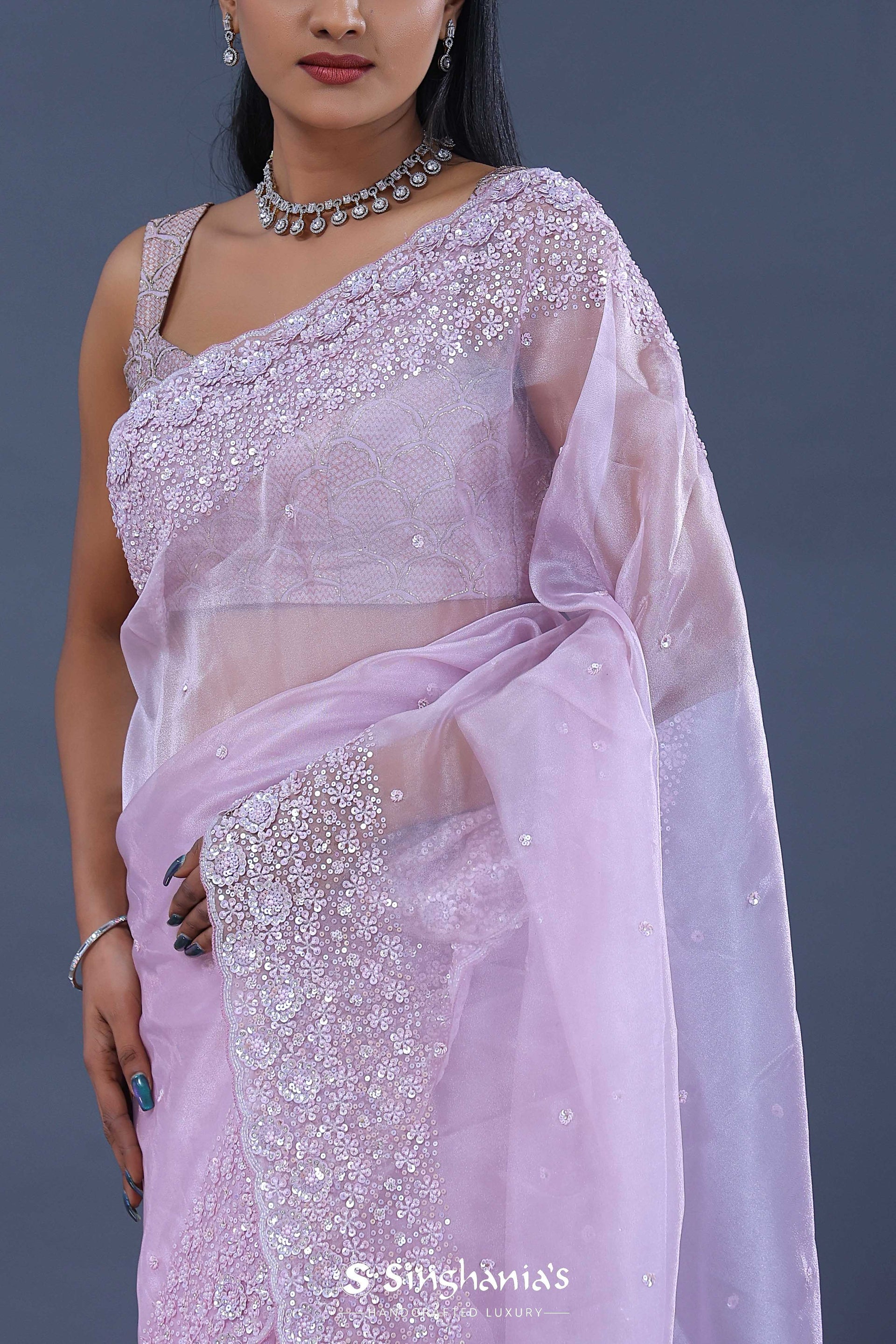 <img> Tissue Organza Saree With Scallop Border