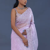 Lavender Tissue Organza Saree With Scallop Border