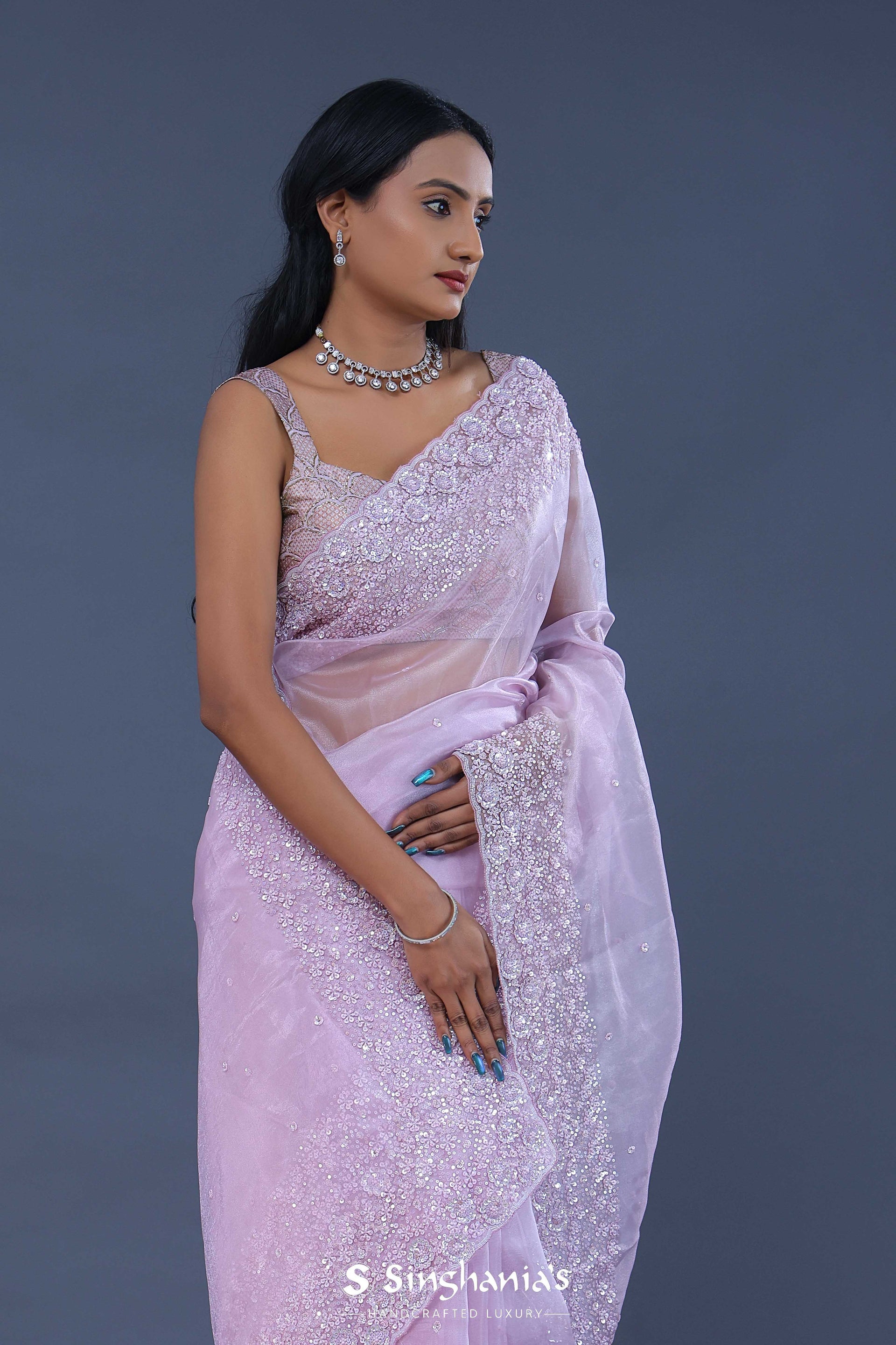 <img> Tissue Organza Saree With Scallop Border