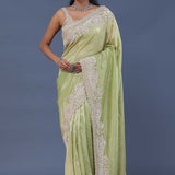 Light Pista Green Georgette Tissue Saree