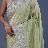 Light Pista Green Georgette Tissue Saree