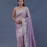 Wisteria Purple Tissue Saree With Scallop Border