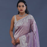 Wisteria Purple Tissue Saree With Scallop Border